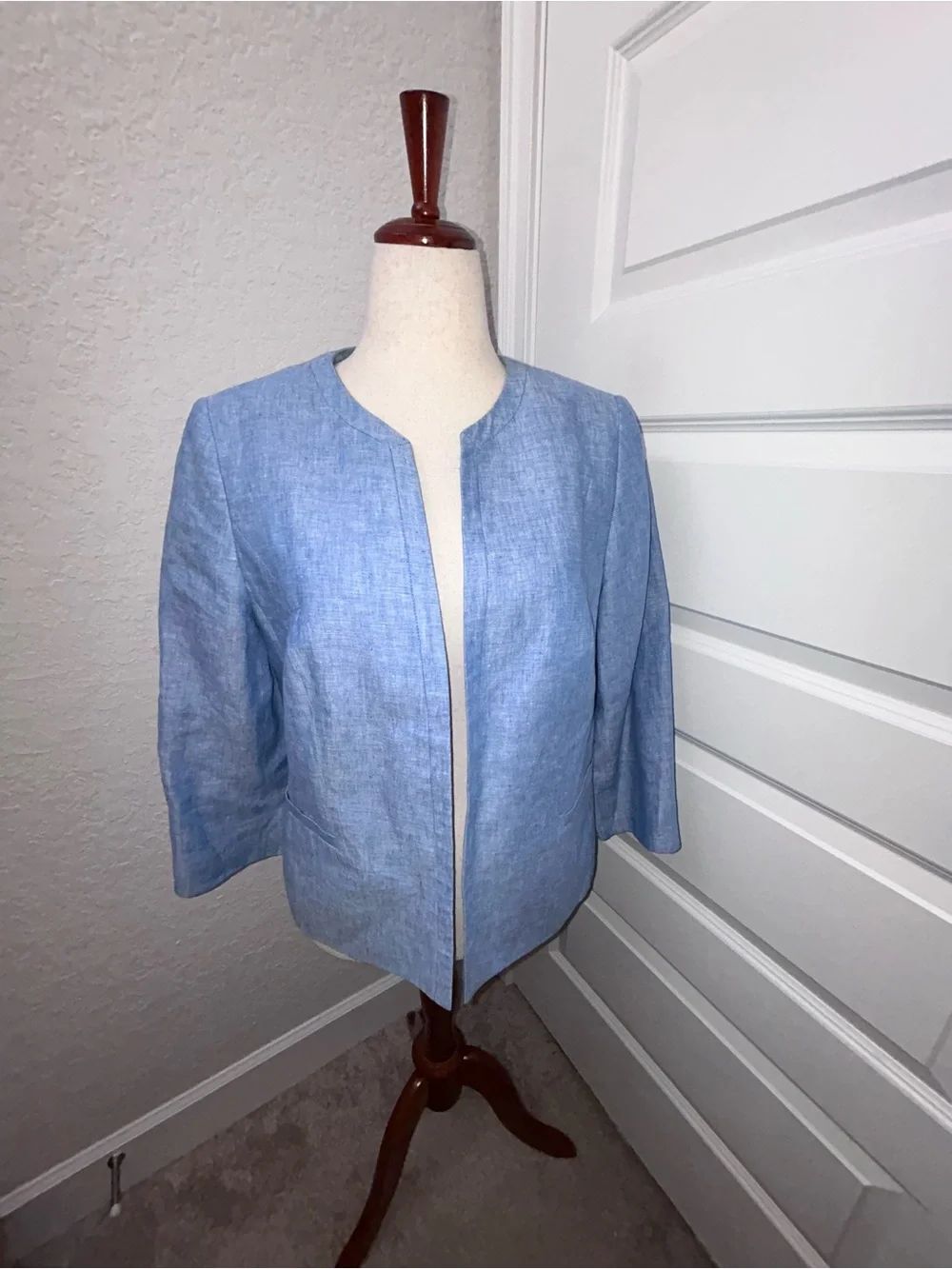 Talbots 100% Linen 3/4 Length Sleeve Open Front Blazer Jacket